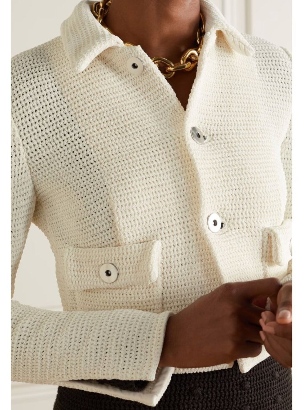 Bottega Veneta Salon 01 Knitted Button-Down Jacket Cardigan White Size 44